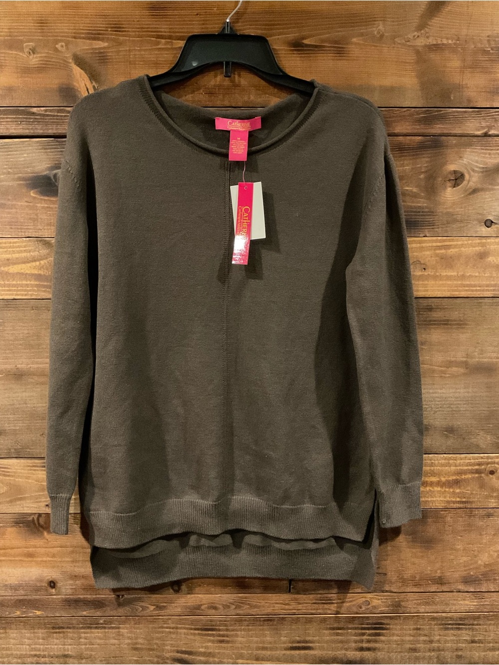 Catherine Malandrino NWT Olive Green Split Hem Crew Neck Sweater women’s Medium